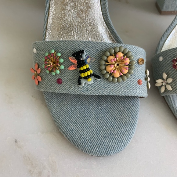 🔥 Clearance Denim Bee Stacked Heel Sandals - Picture 6 of 9